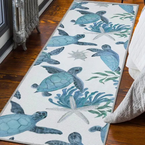 Miniatura 29 de Tritard Alfombra de pasillo costera de 2 x 6 pies, alfombra náutica para pasillo de cocina, con temática de playa, antideslizante, lavable a C1
