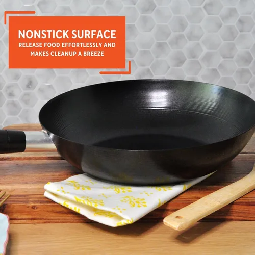 Miniatura 4 de IMUSA Wok antiadherente de acero al carbono de 9.5 pulgadas con mango Cool Touch, color negro