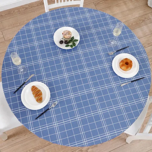 Walrus Mantel redondo de vinilo ajustable con respaldo de franela, diseño de borde elástico, cubierta de mesa impermeable, a prueba de aceite, de