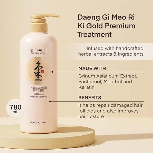 Miniatura 4 de Daeng Gi Meo Ri - Champú Ki Gold Premium+Set de Tratamiento, Humedad efectiva para secar y cabello áspero, sin color artificial, 26.4 fl oz cada uno