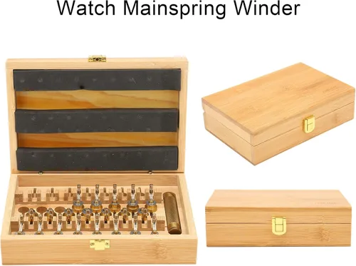 Miniatura 3 de Bobinadora de resorte principal, kit profesional de herramientas de cuerda de cobre de alta precisión con caja de almacenamiento de madera