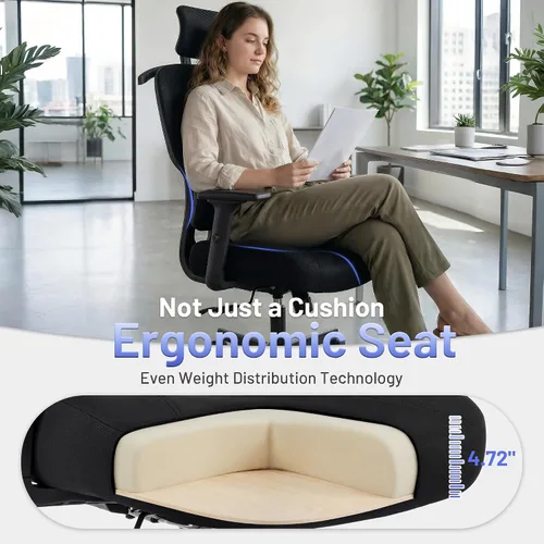 Miniatura 4 de AreShark Silla ergonómica de oficina – Silla de escritorio de malla transpirable con respaldo alto con soporte lumbar y reposacabezas ajustable