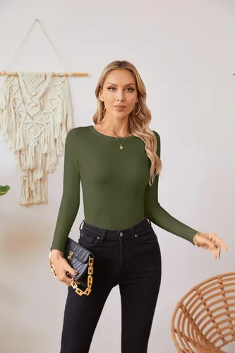 Miniatura 3 de VICHYIE Fall Clothes Womens Crewneck Ribbed Long Sleeve Shirts Slim Fitted Tee Casual Basic Tshirt Top