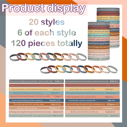 Miniatura 3 de Estune 120 pulseras de versículos de la Biblia, con cita motivacional, pulseras de goma, pulseras de silicona religiosas, pulseras de silicona