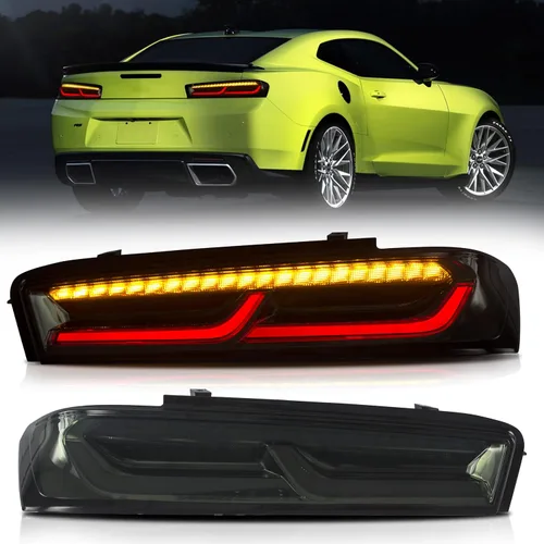VLAND Conjunto de luces traseras para Chevrolet Camaro 6ª generación 2016-2018 (LS, LT, RS, SS, ZL1), Plug-and-play, señal de giro amarilla, ahumada