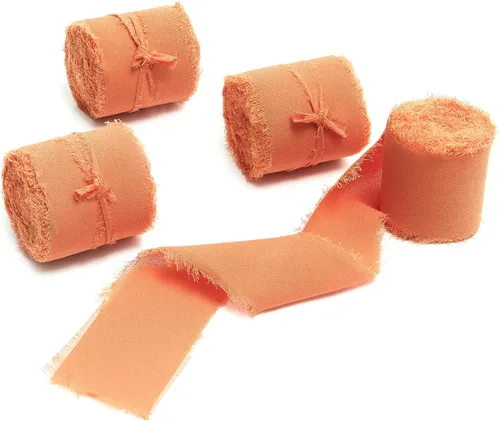 Miniatura 37 de 4 rollos de cinta de gasa de gasa con flecos de 1 pulgadas de ancho x 5 yardas, color rojo óxido, bordes deshilachados para invitaciones de boda