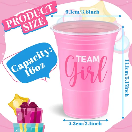 Miniatura 2 de Norme 30 vasos de plástico para revelación de género, color azul y rosa, suministros de revelación de género, equipo y niña, desechables para 16 oz