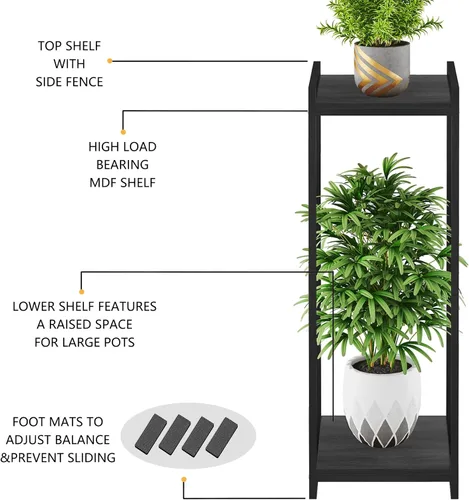 Miniatura 7 de Soporte para plantas de 2 niveles para interiores, estante moderno de 34 pulgadas de alto, organizador de macetas de esquina para sala de estar
