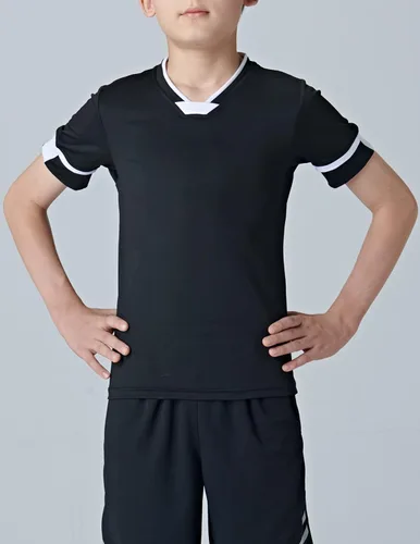 Miniatura 4 de Paquete de 2 camisetas de fútbol para niños jóvenes, camisetas de entrenamiento blancas y negras para niños, camisetas de manga corta de rendimiento