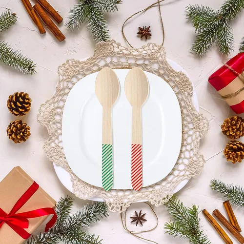 Miniatura 7 de Gerrii 100 unidades de suministros de barra de cacao caliente, cucharas desechables de madera de chocolate de Navidad de 6 pulgadas, cuchara