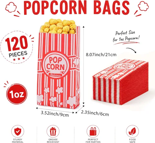 Miniatura 2 de Bolsas de papel para palomitas de maíz, paquete de 120 bolsas de palomitas de maíz de 1 onza, porciones individuales, bolsa de palomitas de maíz a