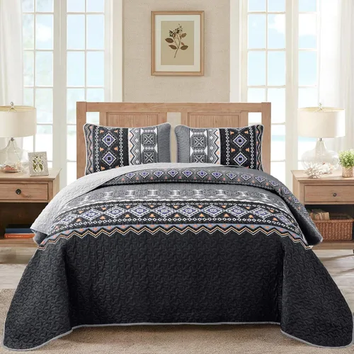 Miniatura 13 de WONGS BEDDING Juego de edredón bohemio de color beige, tamaño Queen, juego de colcha con estampado geométrico con 2 fundas de almohada, juego