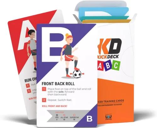 KickDeck - Tarjetas de fútbol ABC para niños mayores de 4 años | Divertidos ejercicios de fútbol del alfabeto para juego de pies, control de pelota