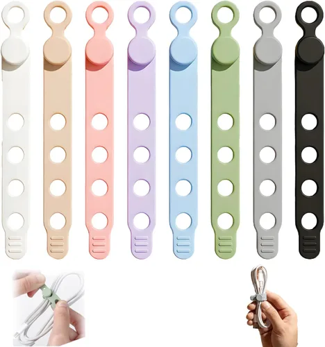 Bridas de silicona para cables, organizador de cables y organizador de cables, bridas reutilizables para cables, auriculares, oficina y viajes