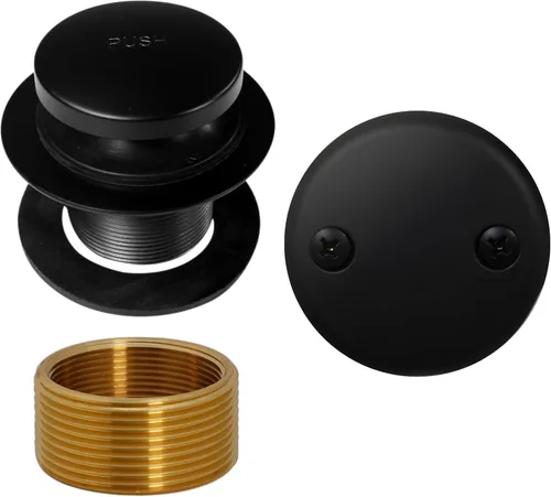Westbrass D93K-62 Tapón de drenaje de punta de bañera de repuesto de rosca fina o gruesa con placa frontal de 2 agujeros, negro mate Mate negro