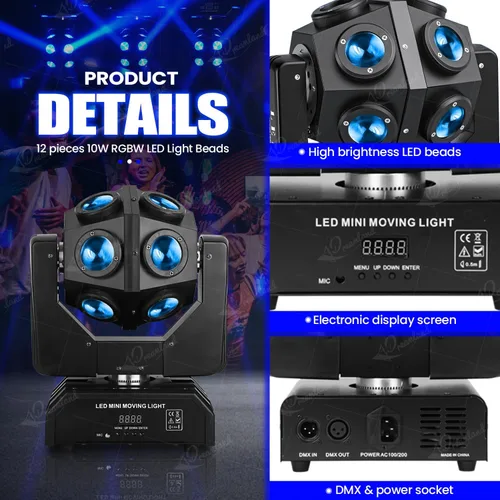 Miniatura 5 de Dreamland Luces de DJ con cabezal móvil, luces LED de rotación RGBW con control automático de sonido DMX, iluminación estroboscópica de discoteca