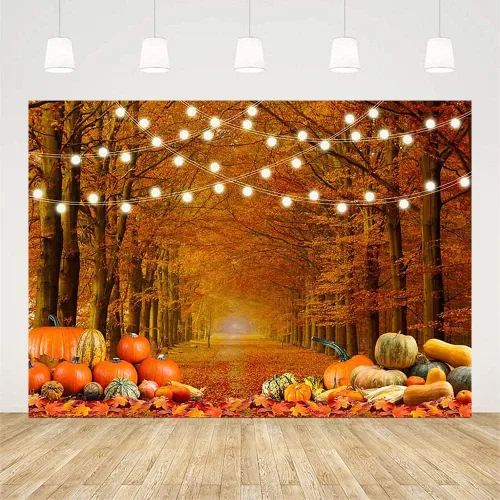 Miniatura 2 de SENDY Fondo de fotografía de hojas de bosque de arce de otoño de 7 x 5 pies, paisaje de calabaza, otoño, decoración de fiesta de Acción de Gracias