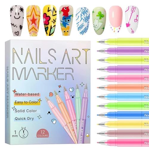 Miniatura 11 de Juego de 12 bolígrafos para arte de uñas, 0.020 in, de secado rápido, marcadores de pintura acrílica, para pintar, dibujar, pintar, puntos de uñas