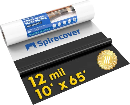 Miniatura 16 de Barrera de vapor para espacio de arrastre Spirecover, barrera de vapor de 10 mil, 10'x15', tela de plástico para cubrir y encapsular espacios