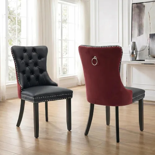 Miniatura 52 de Velvet Dining Chairs Set of 2, Tufted High Chairs with Nailhead Trim, Pull Ring, Black Solid Wood Legs, Elegant Upholstered Accent Chairs for Dining