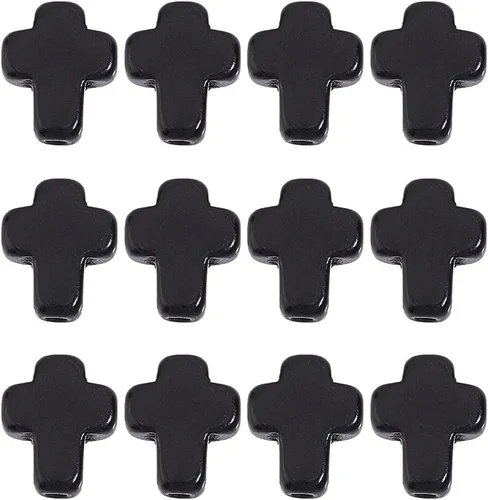 SUNNYCLUE Mini Cuentas de Cruz, Pequeño 200 cuentas pequeñas de cruz negra de 0.315 x 0.394 in