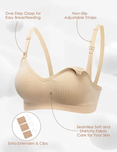 Miniatura 2 de HOFISH Brasier de lactancia para lactancia materna, bralette inalámbrico con almohadillas, extensores y clips, paquete de 3 unidades S-XXL