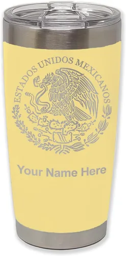 Miniatura 14 de LaserGram Vaso aislado al vacío de 20 onzas, bandera de México, grabado personalizado incluido (gris)