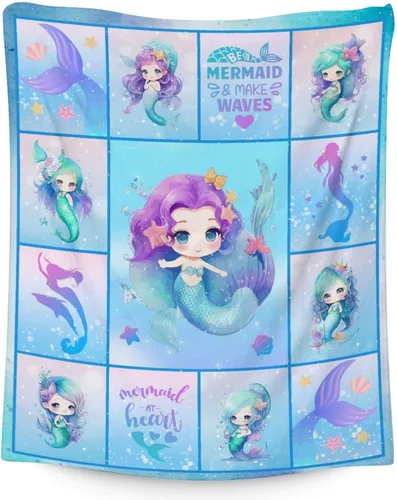Miniatura 26 de Manta de cola de sirena, suave, mullida y cálida, manta pequeña de 30 x 40 pulgadas para sofá, oficina, colorida y bonita, regalos para niñas