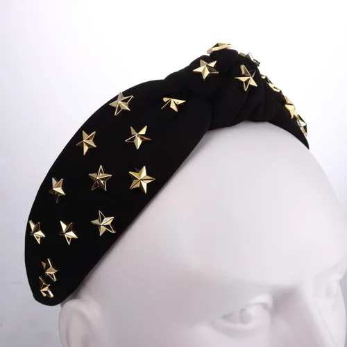 Miniatura 6 de ARATLENCH Diadema anudada con estrellas doradas y tachonadas con nudo en la parte superior ancha, diadema para Navidad, Año Nuevo, vacaciones
