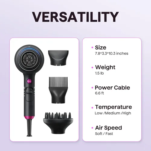 Miniatura 7 de Secador de pelo Wavytalk con difusor, secador iónico Blown Away para cabello rizado con peine, secador de 1875 W de secado rápido con tecnología