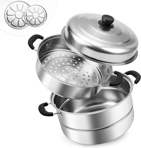AuFranc® Vaporizador de 8 cuartos de galón para cocinar, olla de vapor de acero inoxidable con cesta de vapor, olla multiusos con tapa fría,