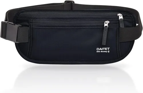 Miniatura 98 de DAITET Cinturón de dinero, soporte para pasaporte, cartera de viaje oculta segura con bloqueo RFID, riñonera encubierta (negro), Negro, Rfid