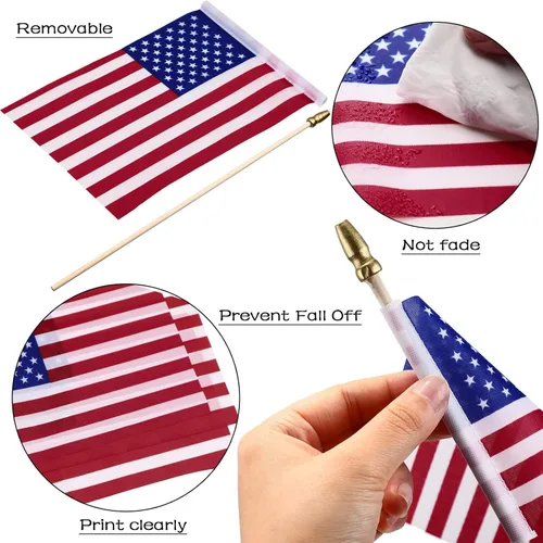 Miniatura 3 de Shimeyao Paquete de 100 banderas americanas pequeñas en palillos de 4 x 6 pulgadas, mini banderas a granel para el Día de la Independencia