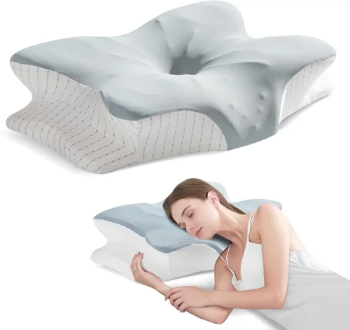 Miniatura 8 de Gooo&Ma Almohada cervical de apoyo para el cuello para aliviar el dolor, espuma viscoelástica ortopédica (azul)