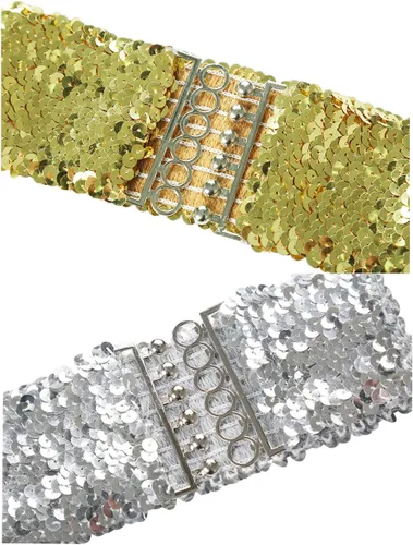 Miniatura 4 de uxcell Ladies Sequins Decor Metal Interlooking Buckles Elastic Waist Belt