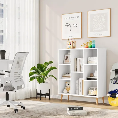 Miniatura 4 de FACBOTALL Estantería blanca, estantería abierta de madera, estantería moderna y minimalista, 8 estantes abiertos para libros, organizador