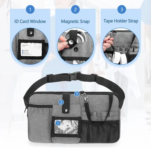 Miniatura 11 de Trunab Riñonera para enfermera, cinturón organizador de enfermería con correa de cintura ajustable, bolsa de cintura para suministros médicos