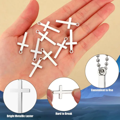 Miniatura 4 de MTLEE 50/100/150 piezas de 0.512 x 1.063 in mini dijes de cruz con cadena de plata pequeños colgantes de cuentas para hacer joyas, artesanías