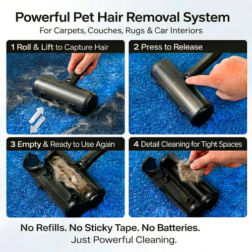 Miniatura 6 de Sistema de eliminación de pelo de mascotas – Rodillo reutilizable y removedor de pelusa para pelo de mascotas en alfombras, sofás y muebles +