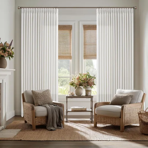 Miniatura 106 de TWODRAPES Cortinas de Lino Plisadas con Pinza Beige Blancas de 54 Pulgadas de Largo 2 Paneles para Comedor Cocina Dormitorio Plisadas Semi