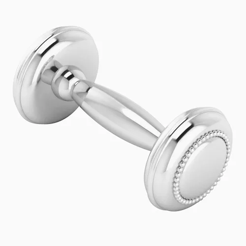 Sonajero con mancuernas de plata de ley para recién nacido, no se deslustra, duradero y grabable personalizado, empaquetado en una hermosa caja de