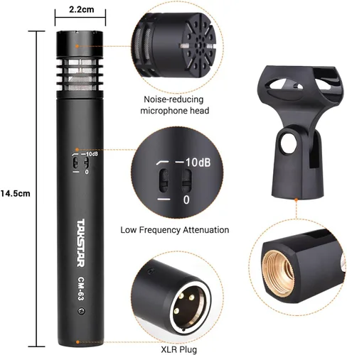 Miniatura 7 de TAKSTAR Micrófono de instrumento con clip, condensador cardioide micrófono de instrumento profesional, micrófono de cabeza de sonido de diafragma