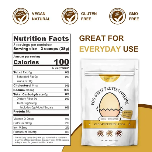 Miniatura 2 de Orgnisulmte Polvo de proteína de clara de huevo 8 Oz, claras de huevo pasteurizadas y secas, sin gluten, sin transgénicos, sin sabor, de gallinas
