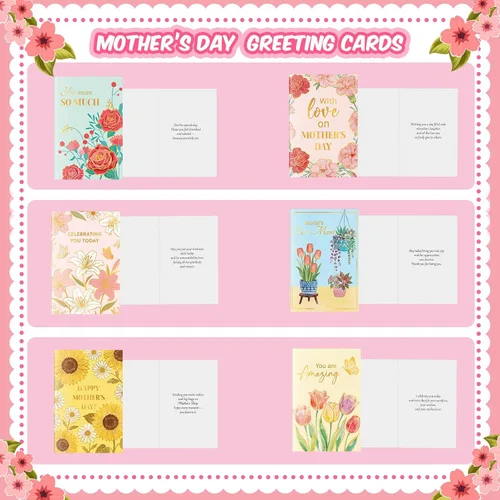Miniatura 3 de Crtiin Juego de 240 tarjetas para el Día de la Madre a granel 2026 tarjetas de felicitación florales para madre con sobres rosados, 6 diseños