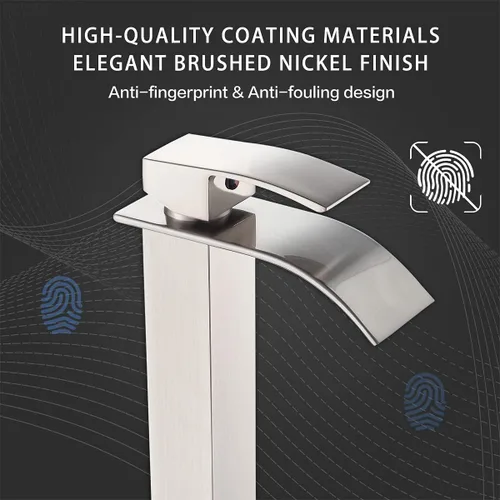 Miniatura 5 de VOTON - Grifo de fregadero de níquel cepillado moderno alto con cascada para fregadero de baño, con desagüe desplegable, grifo de baño de una sola
