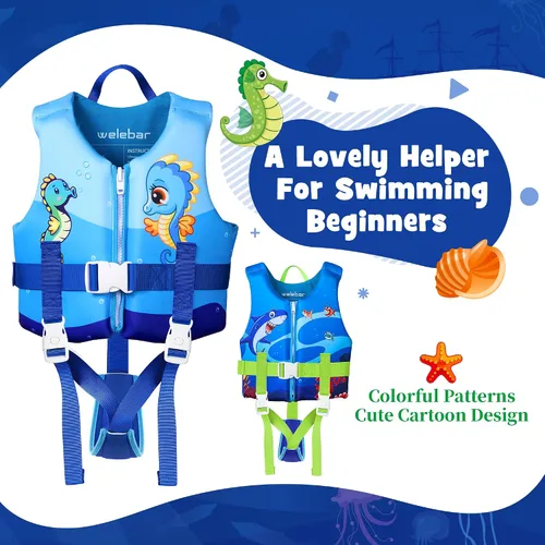 Miniatura 5 de Chaleco de natación para niños, flotadores para niños pequeños con correa de seguridad ajustable, ayudas de natación, flotador infantil, traje