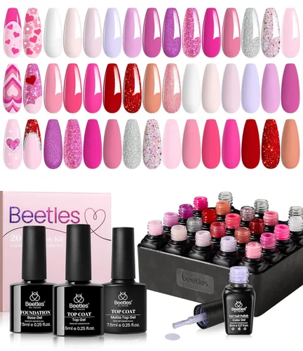 Miniatura 26 de beetles Gel Polish Juego de esmaltes de uñas de gel de 16 colores, blanco, marrón oscuro, rosa, colores nude, esmalte de uñas natural con 3 piezas