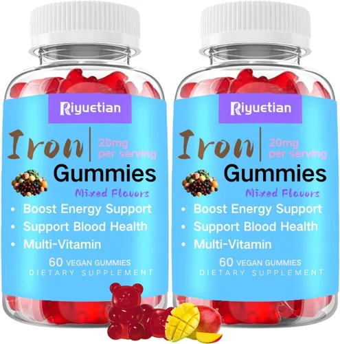 Suplemento multivitamínico de hierro - con vitamina C, B12 y fumarato ferroso - Impulso de energía, inmune y apoyo de la sangre - Deliciosos sabores