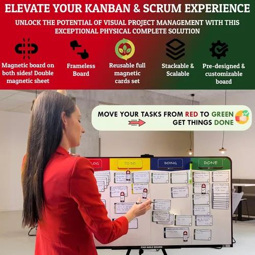 Miniatura 6 de Kit de tablero ágil magnético completo (42 pulgadas 23 pulgadas) Kanban & Scrum Tablero de gestión de proyectos de borrado en seco con 84 tarjetas