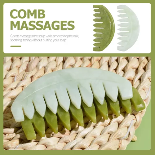 Miniatura 4 de FOMIYES Masajeador de cabeza, 2 piezas, peine de masaje de jade, Guasha, raspado del cuero cabelludo, peine de dientes anchos, masajeador de cuero